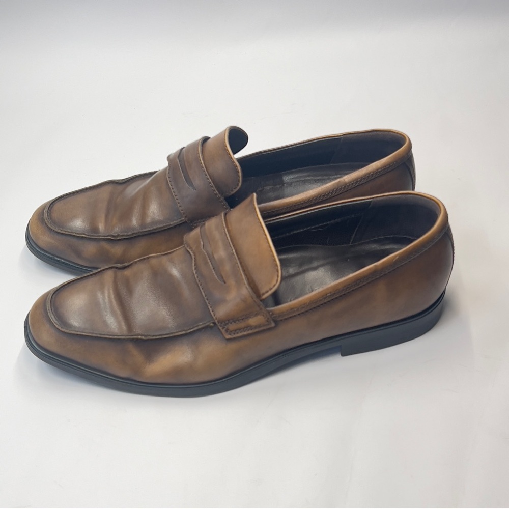 ECCO Men’s Size 11 Brown Tan Slip On Penny Leather Loafer - Picture 2 of 7